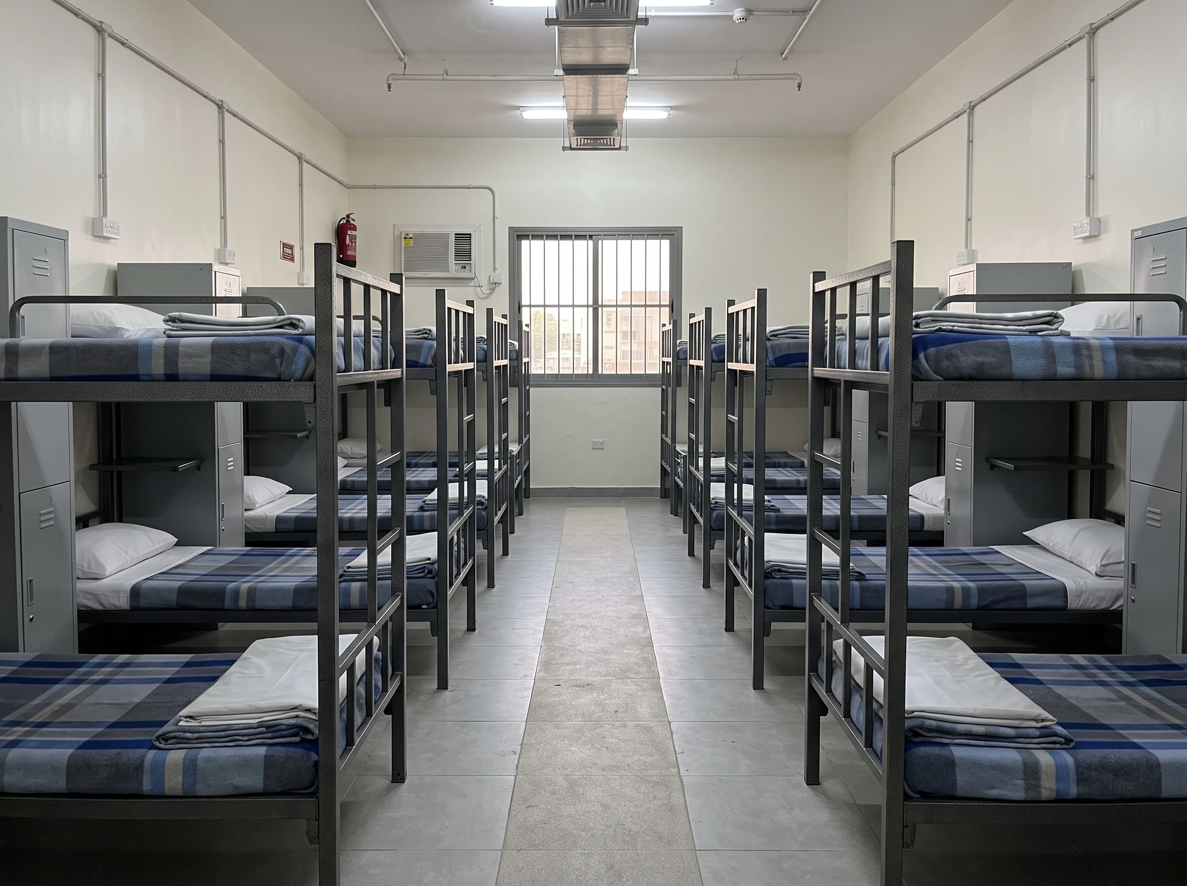 Heavy-duty steel bunk beds supplied in bulk for labour camps across the UAE.