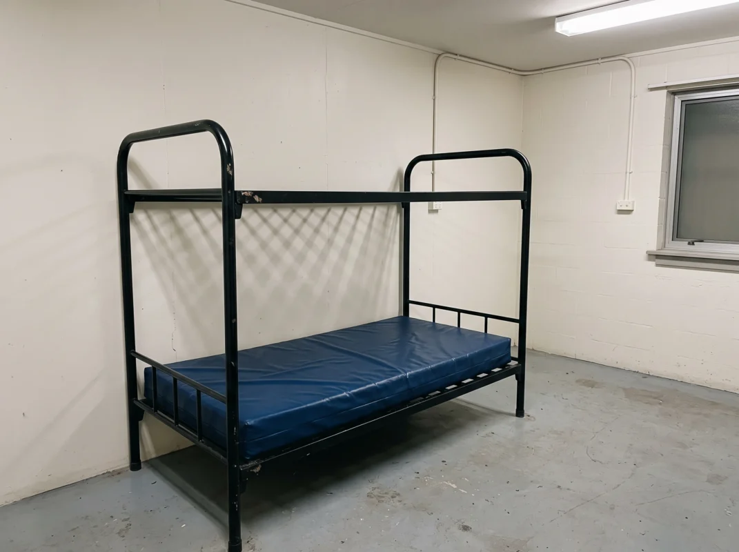 Waterproof fire retardant mattress on steel bunk bed for worker accommodation UAE