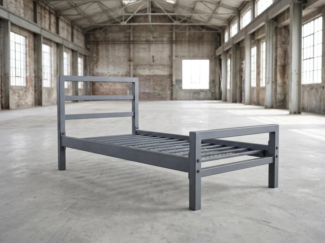 Heavy-duty steel single bed for labour camp accommodation UAE