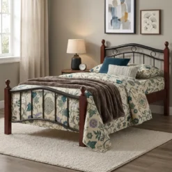 Wooden Steel Bed Mahogany Dubai UAE
