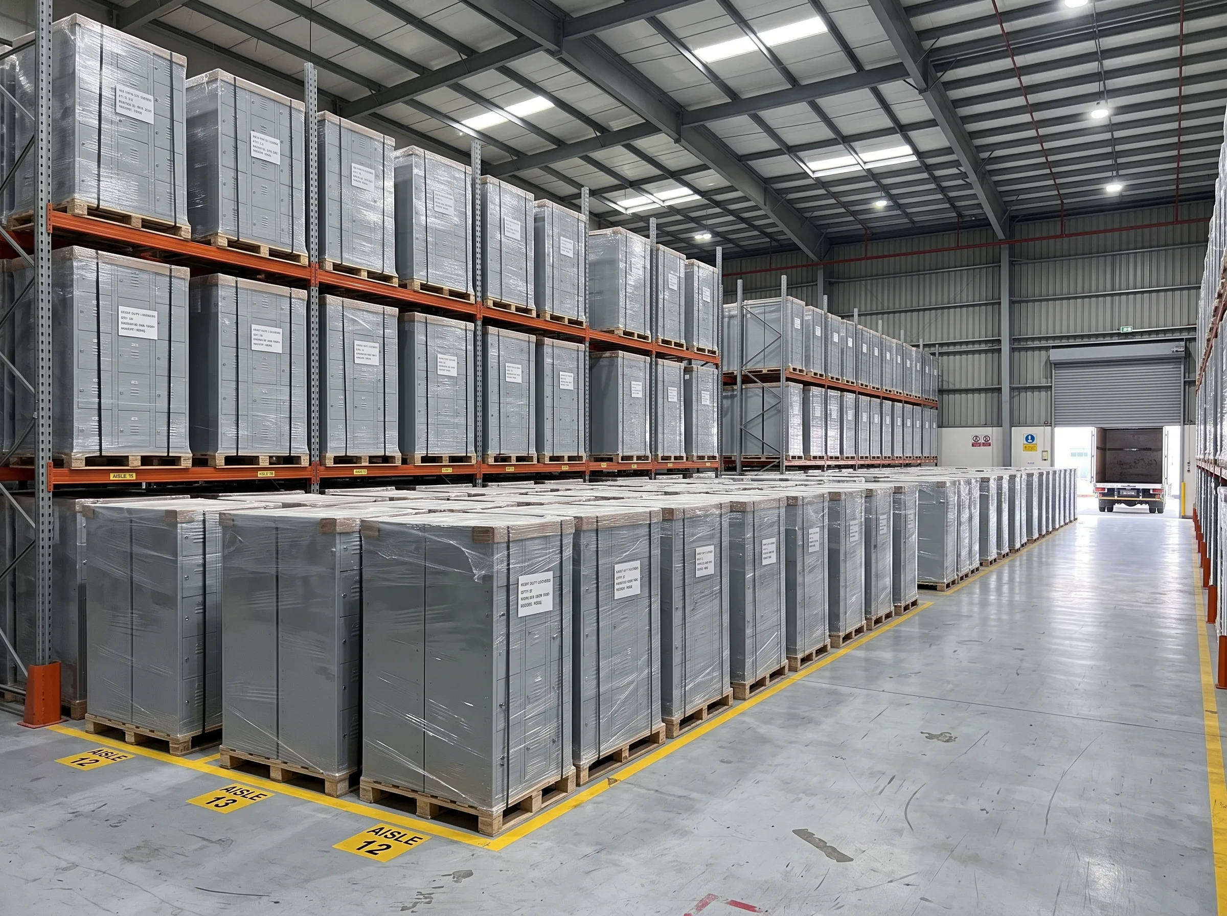 Bulk steel lockers ready for labour camp projects across the UAE.