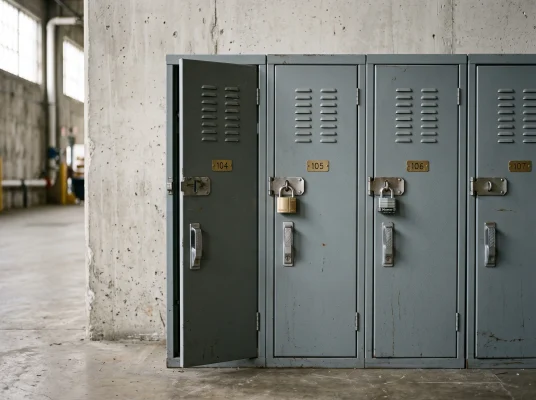 Row of powder coated steel lockers for worker housing Dubai