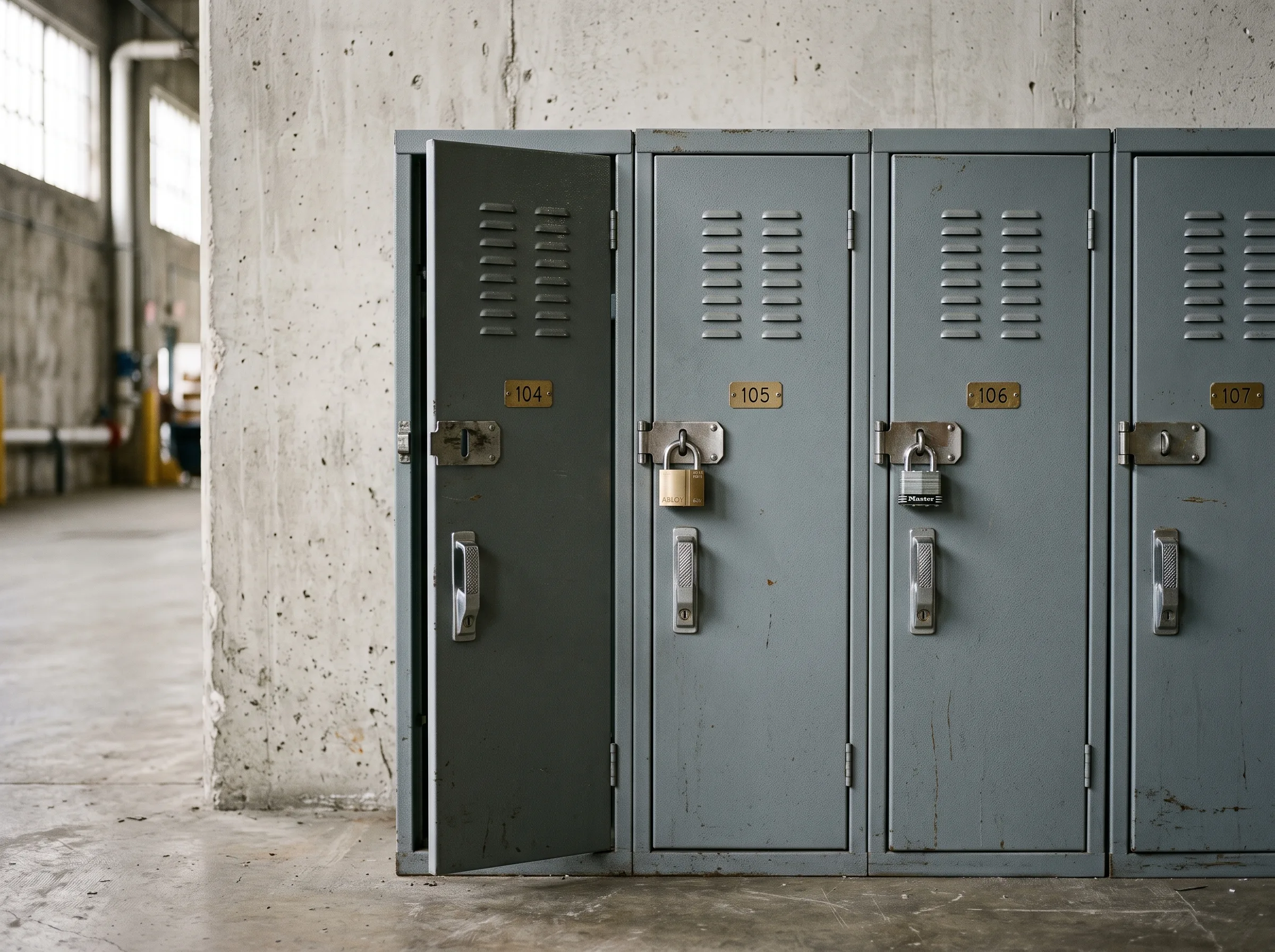 Row of powder coated steel lockers for worker housing Dubai